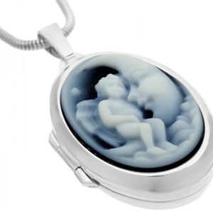 Silber-Medaillon Achatgemme Mond und Engel